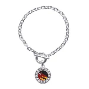 Silver Fire Breathing Dragon Circle Charm Toggle Bracelet