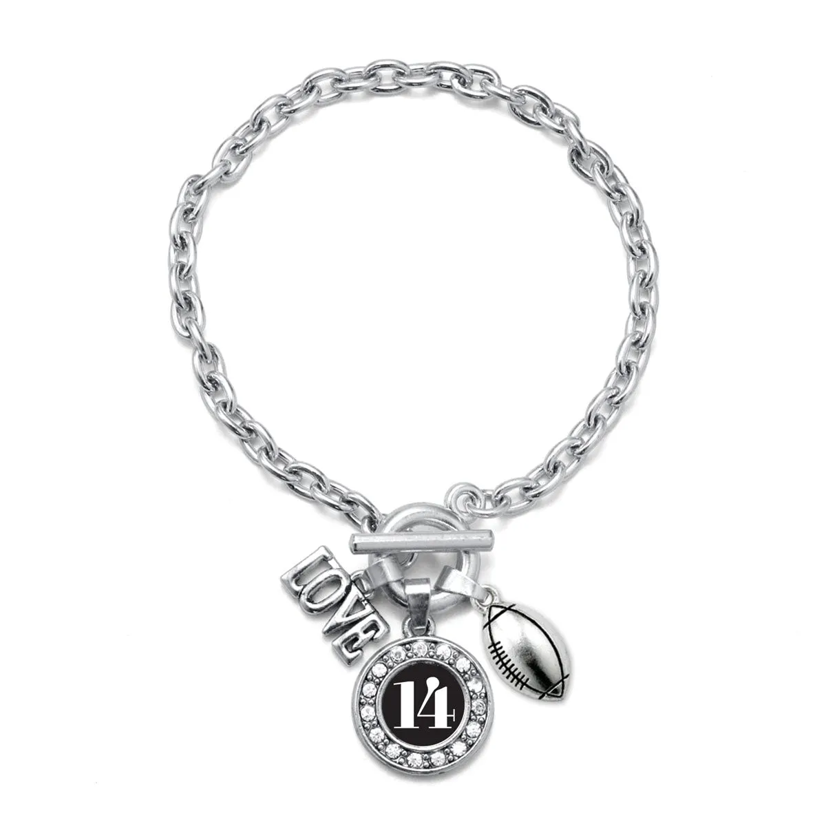 Silver Football - Sports Number 14 Circle Charm Toggle Bracelet