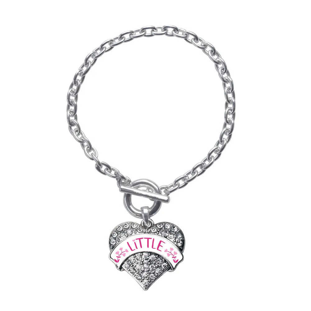 Silver Fuchsia and Rose Little Pave Heart Charm Toggle Bracelet