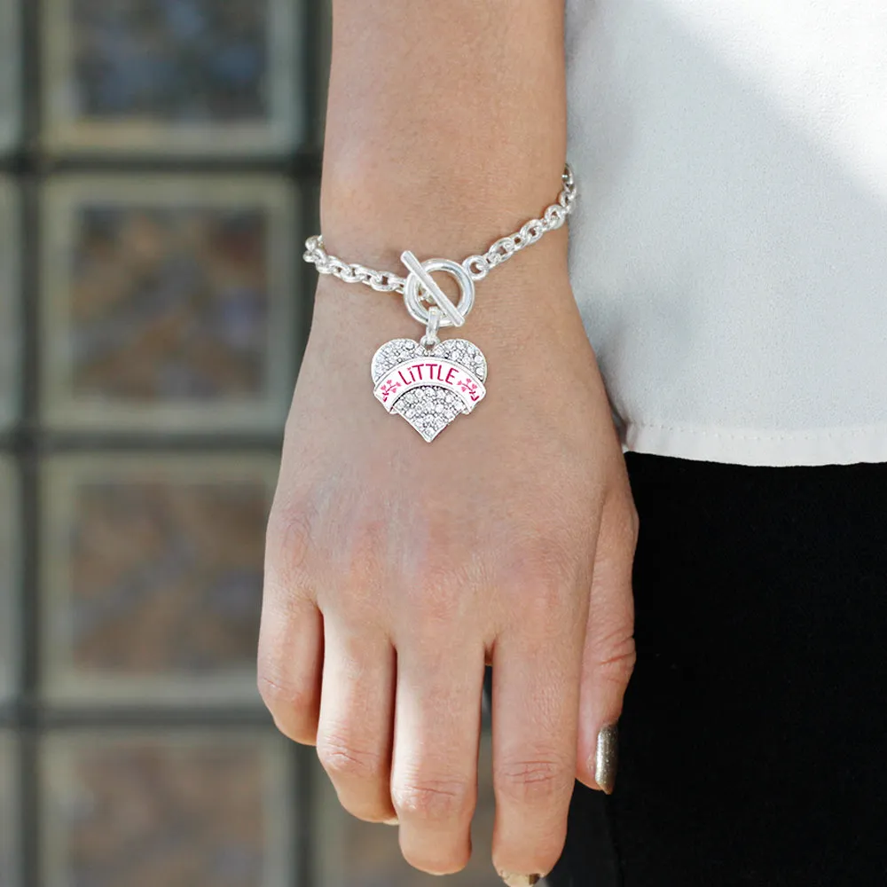 Silver Fuchsia and Rose Little Pave Heart Charm Toggle Bracelet