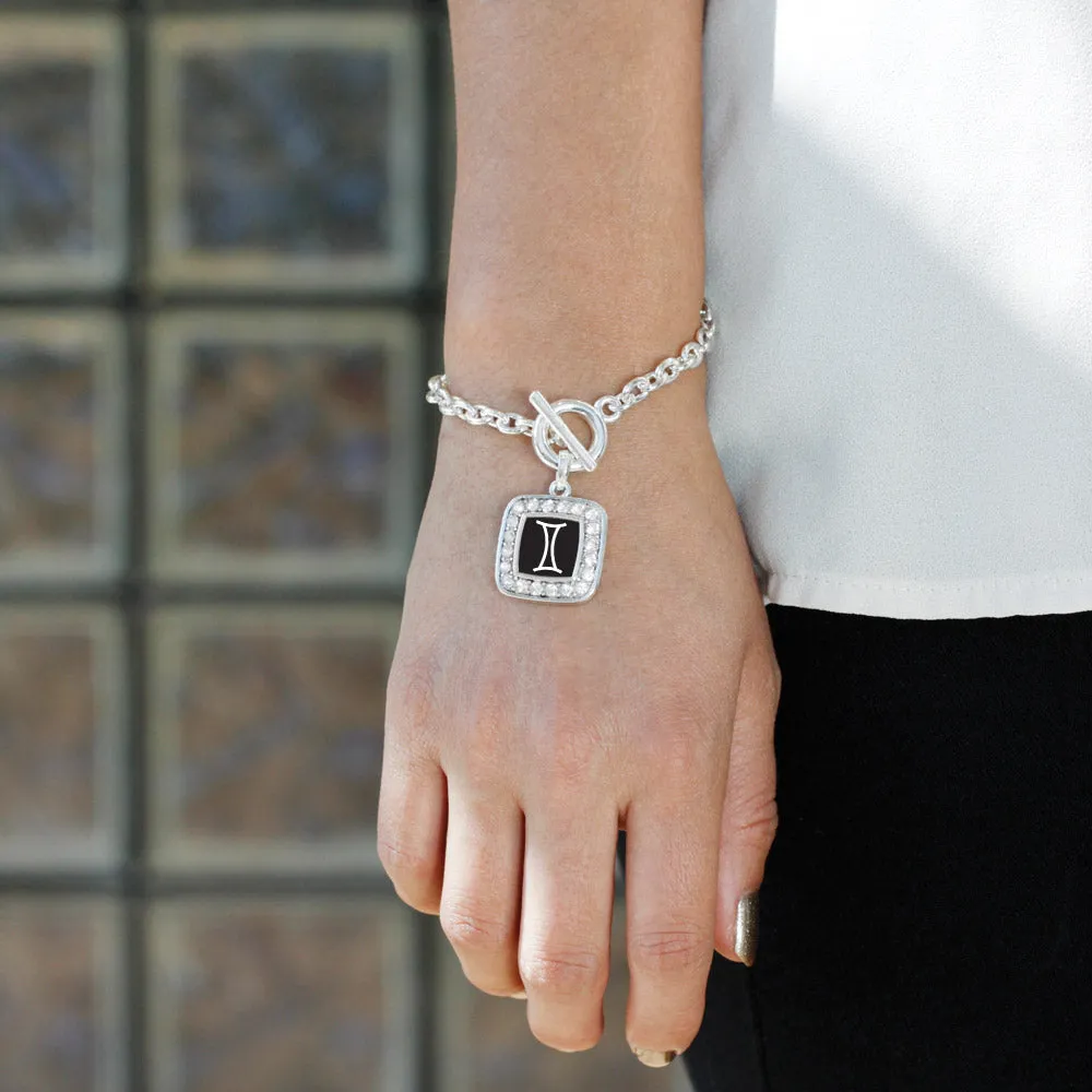 Silver Gemini Zodiac Square Charm Toggle Bracelet