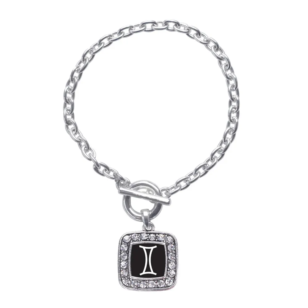 Silver Gemini Zodiac Square Charm Toggle Bracelet