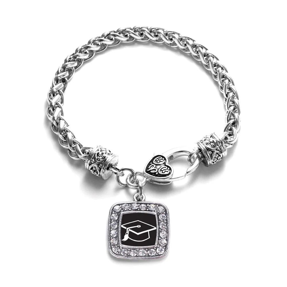 Silver Graduation Square Charm Braided Bracelet