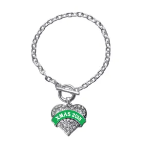 Silver Green Banner X-Mas 2016 Pave Heart Charm Toggle Bracelet