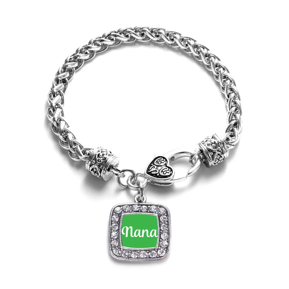 Silver Green Nana Square Charm Braided Bracelet