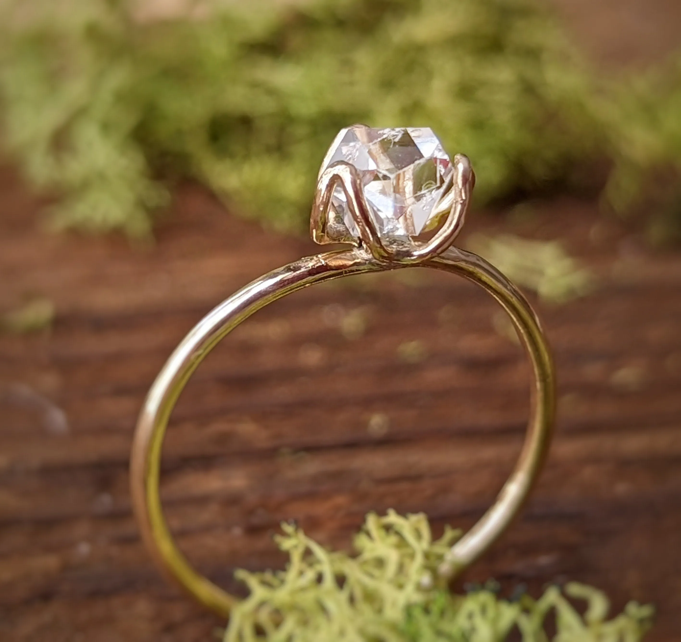 Silver Herkimer diamond flower ring