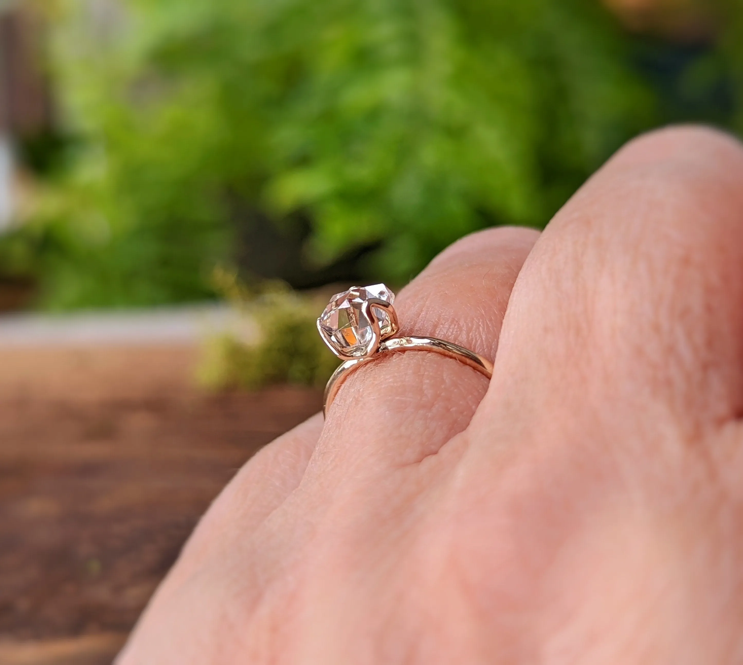 Silver Herkimer diamond flower ring