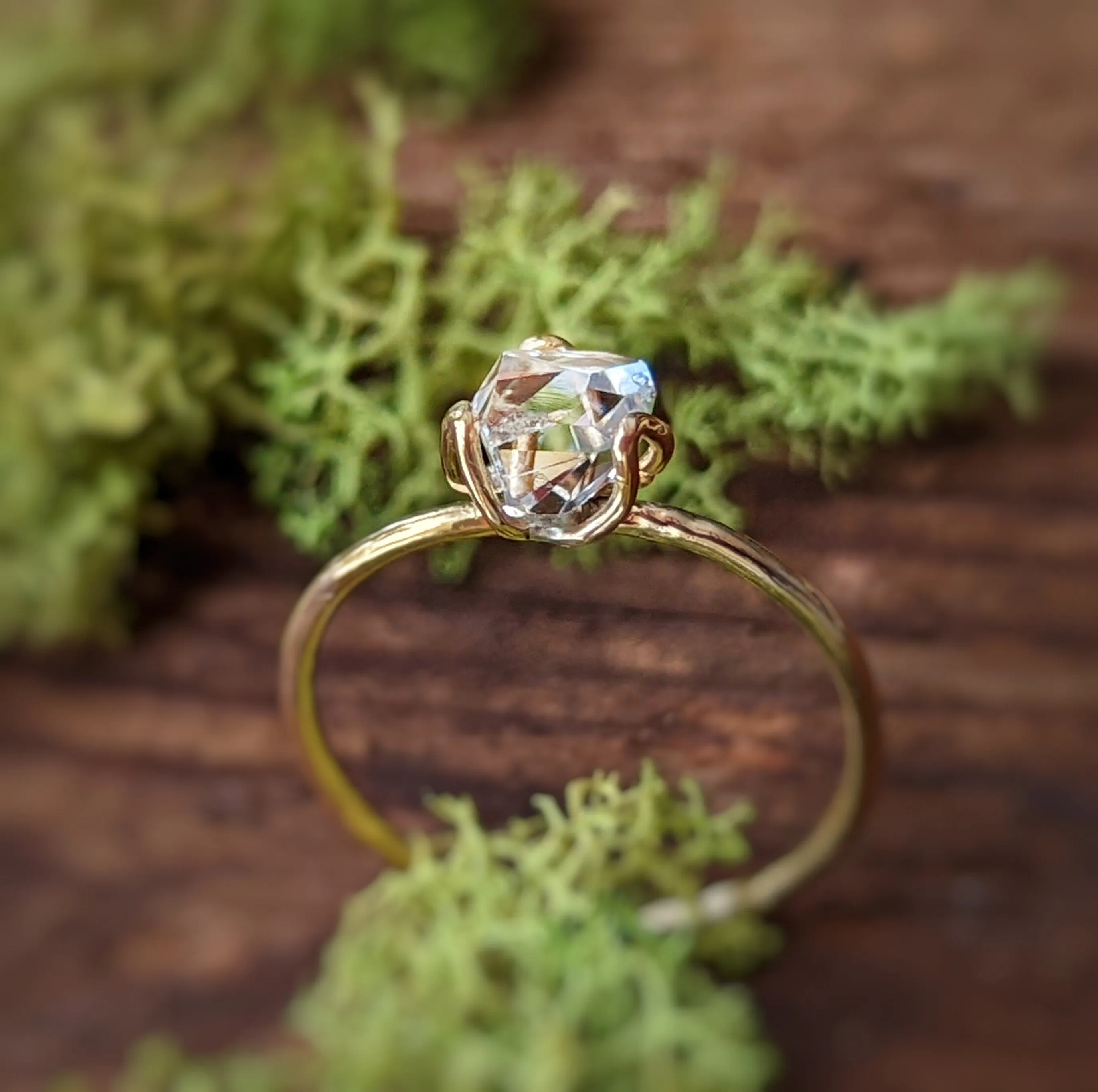 Silver Herkimer diamond flower ring