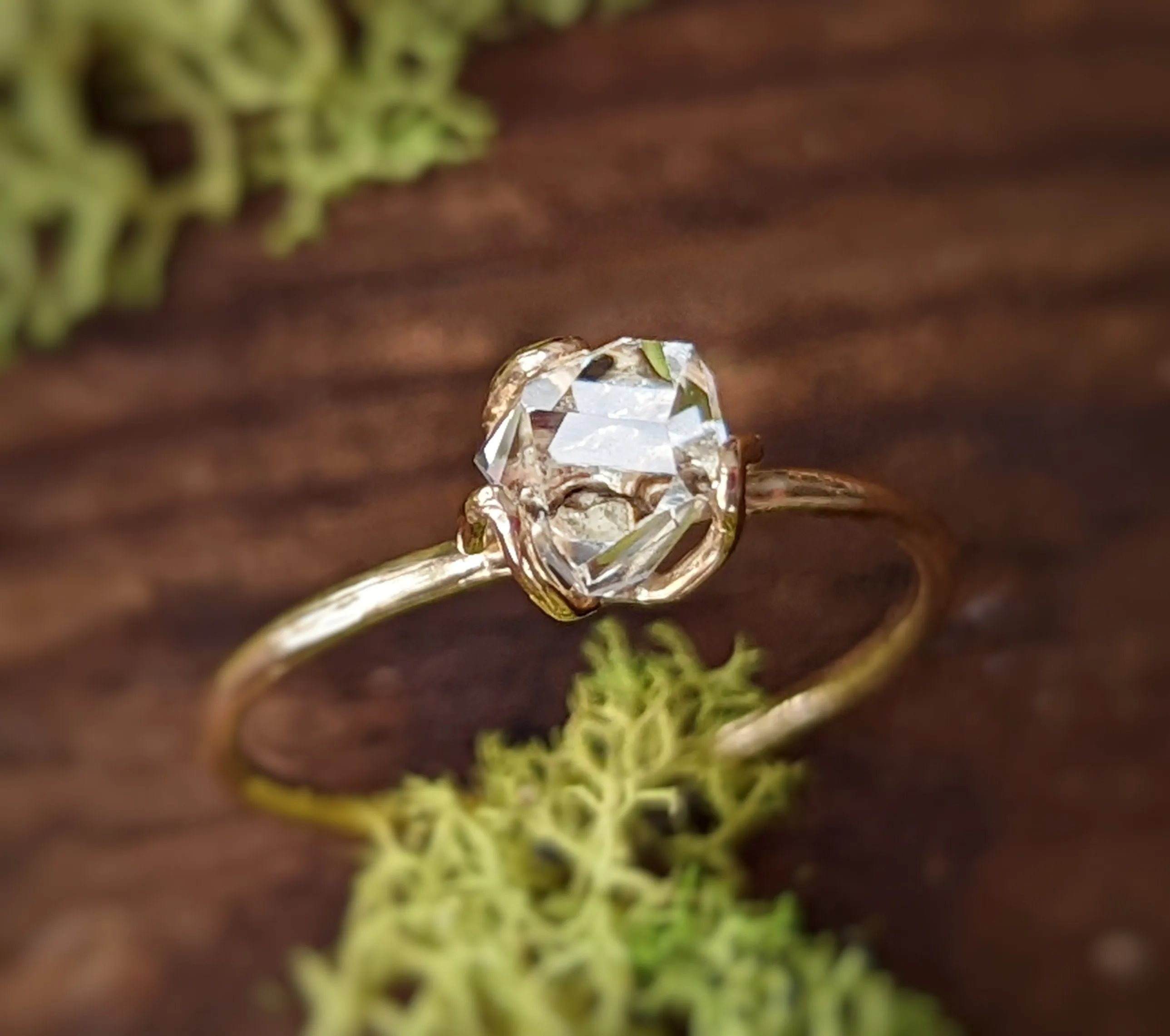 Silver Herkimer diamond flower ring