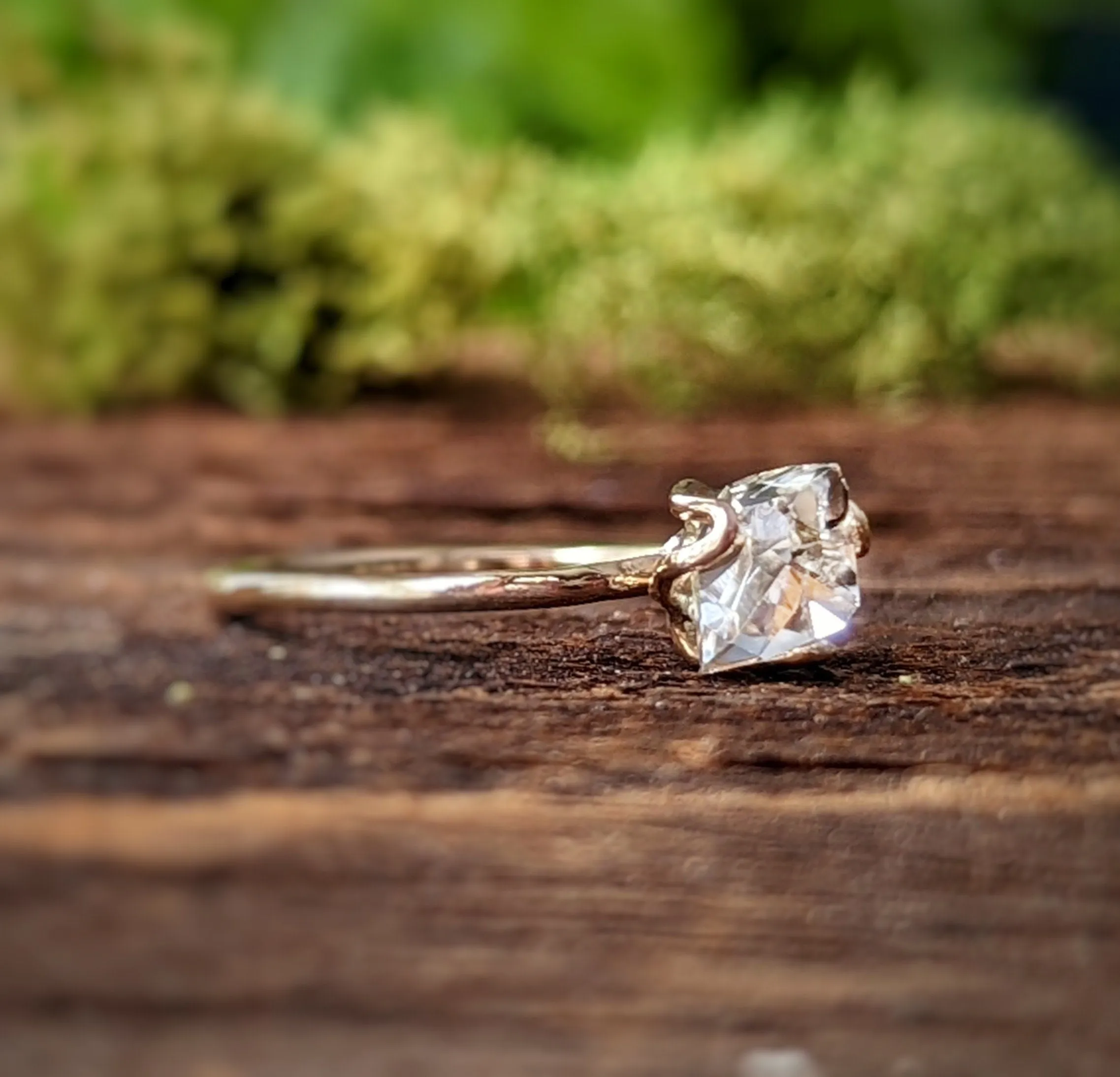 Silver Herkimer diamond flower ring