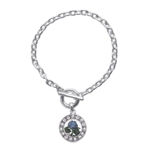 Silver Hydrangea Flower Circle Charm Toggle Bracelet