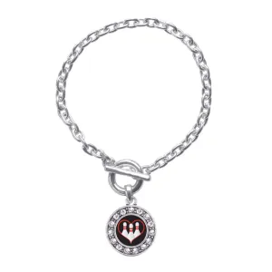 Silver I Heart Bowling Circle Charm Toggle Bracelet