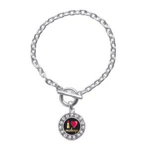 Silver I Love Makeup Circle Charm Toggle Bracelet