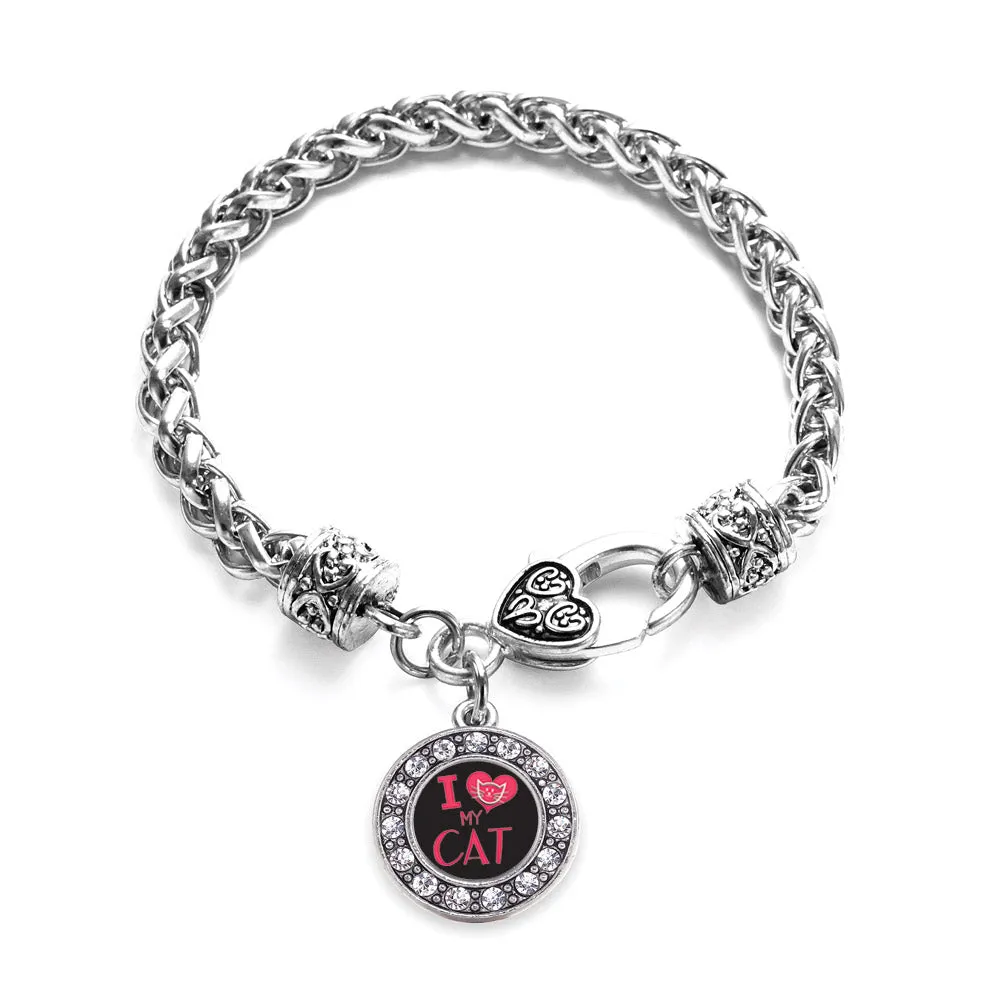 Silver I Love My Cat Circle Charm Braided Bracelet