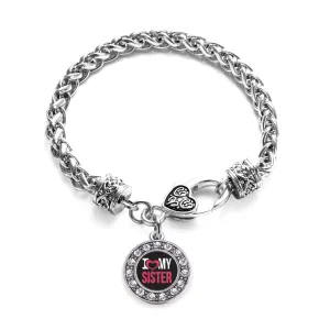 Silver I Love My Sister Circle Charm Braided Bracelet