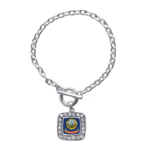 Silver Idaho Flag Square Charm Toggle Bracelet