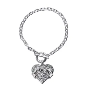 Silver Kindergarten Pave Heart Charm Toggle Bracelet