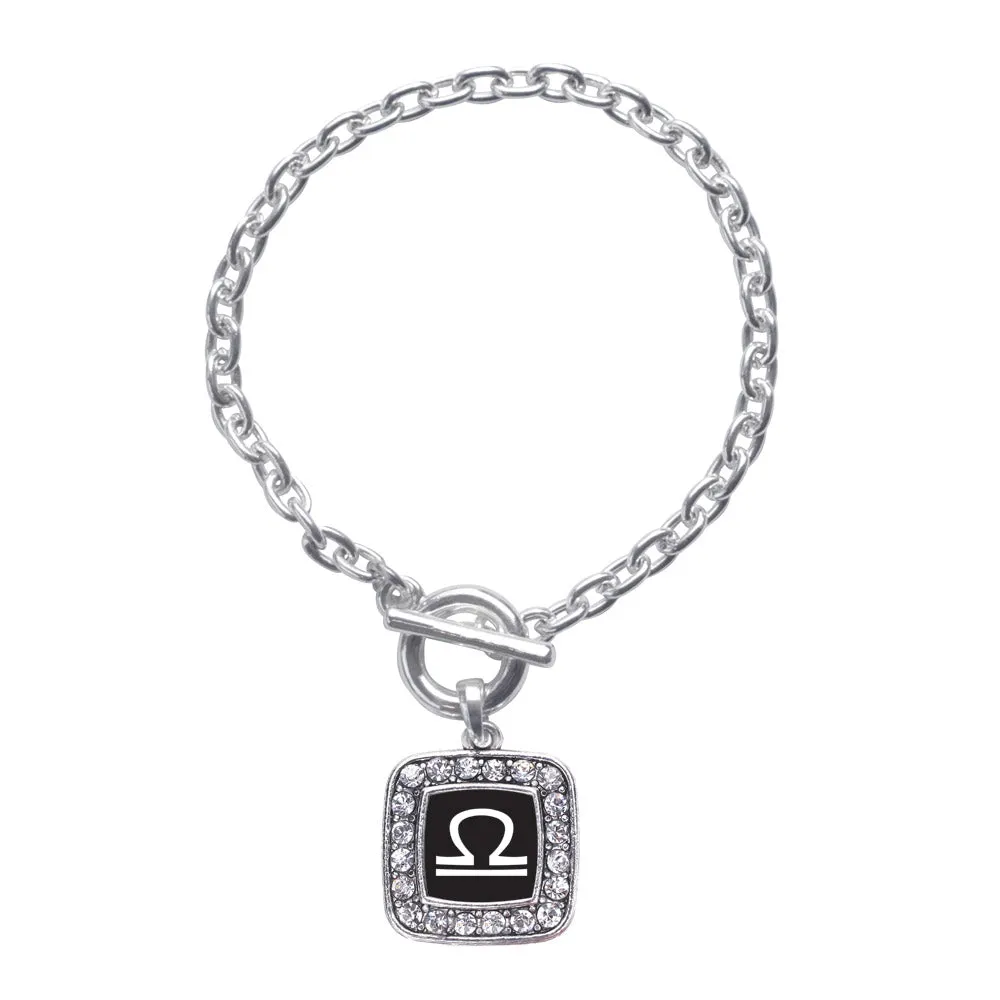 Silver Libra Zodiac Square Charm Toggle Bracelet