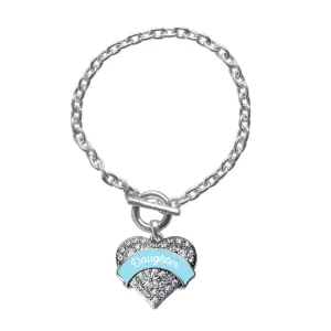 Silver Light Blue Daughter Pave Heart Charm Toggle Bracelet