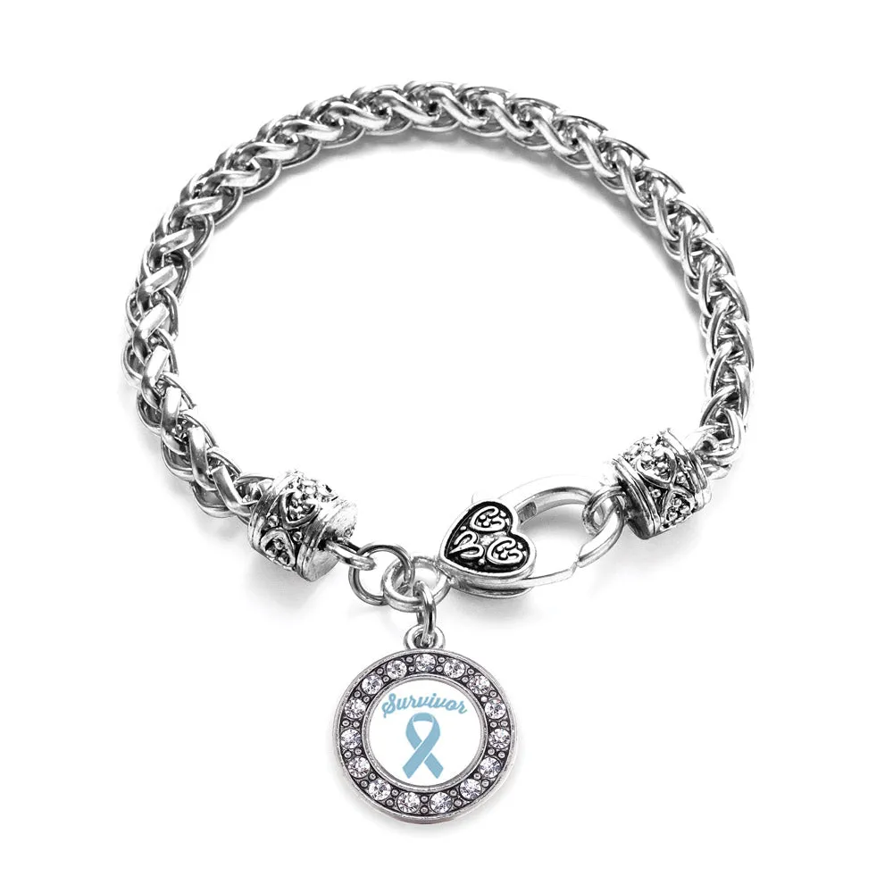 Silver Light Blue Ribbon Survivor Circle Charm Braided Bracelet