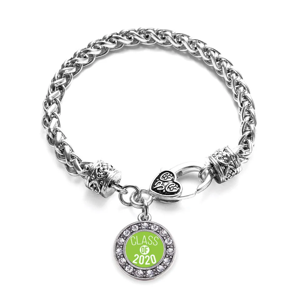 Silver Lime Green Class of 2020 Circle Charm Braided Bracelet