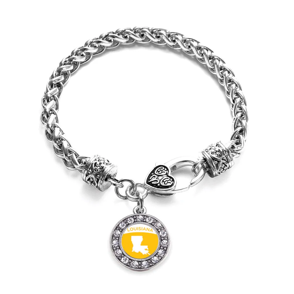 Silver Louisiana Outline Circle Charm Braided Bracelet