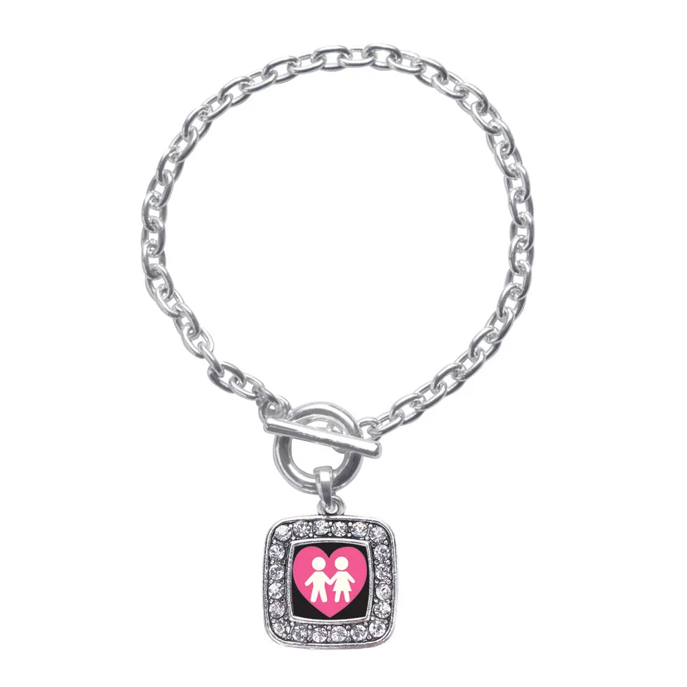 Silver Love My Kids Square Charm Toggle Bracelet