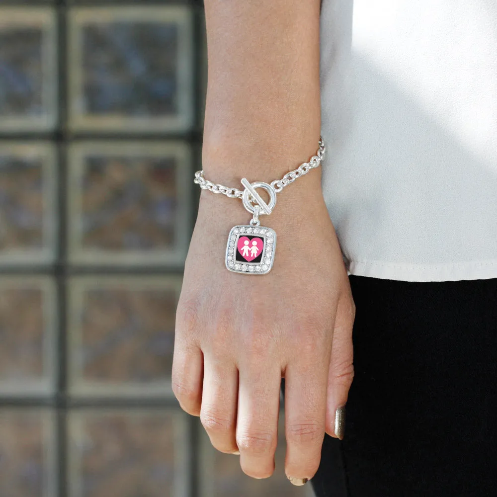 Silver Love My Kids Square Charm Toggle Bracelet