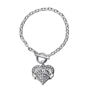 Silver Manhattan Girl Pave Heart Charm Toggle Bracelet