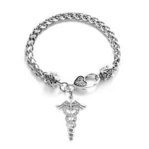 Silver Medical Symbol Charm Braided Bracelet