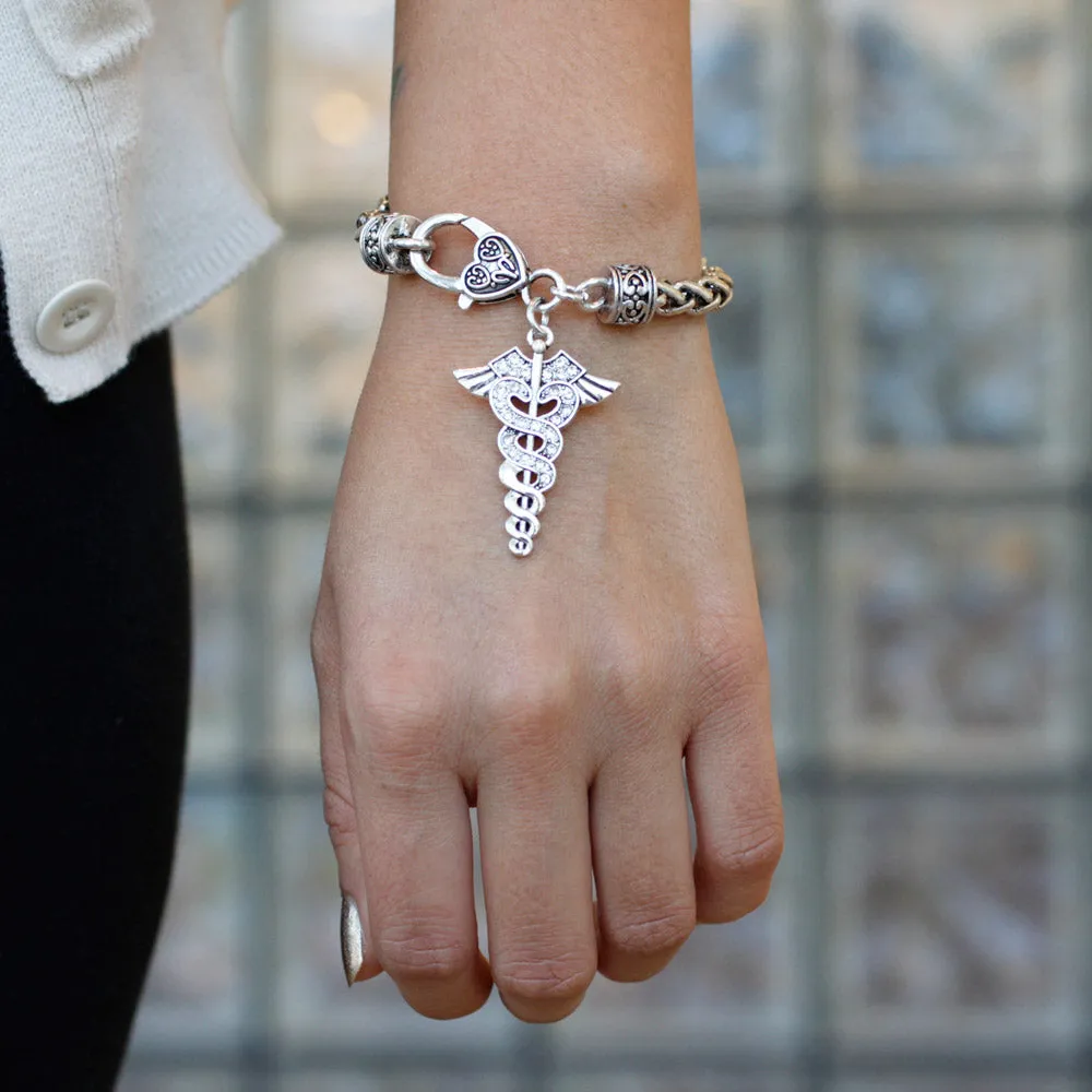 Silver Medical Symbol Charm Braided Bracelet