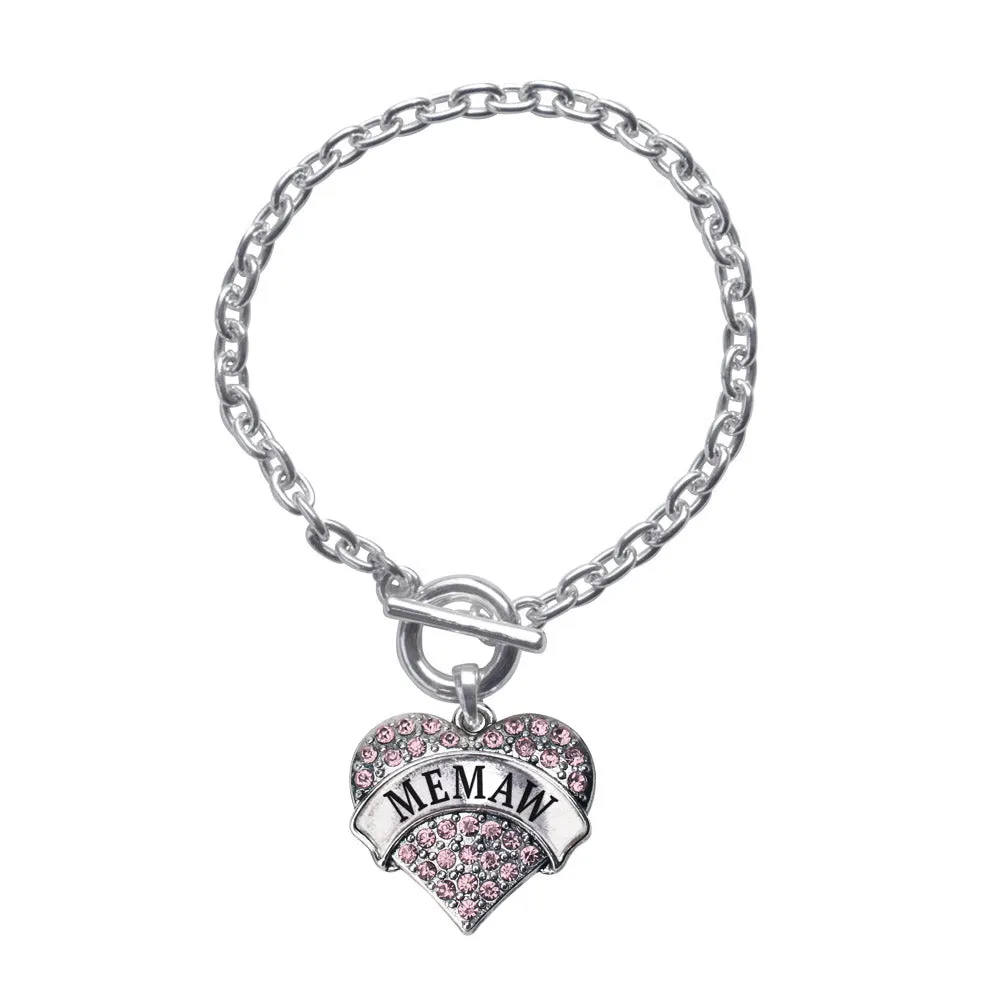 Silver Memaw Pink Pink Pave Heart Charm Toggle Bracelet