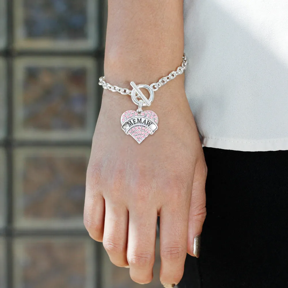 Silver Memaw Pink Pink Pave Heart Charm Toggle Bracelet