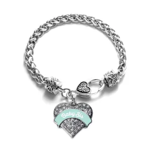 Silver Mint Baby Sister Pave Heart Charm Braided Bracelet