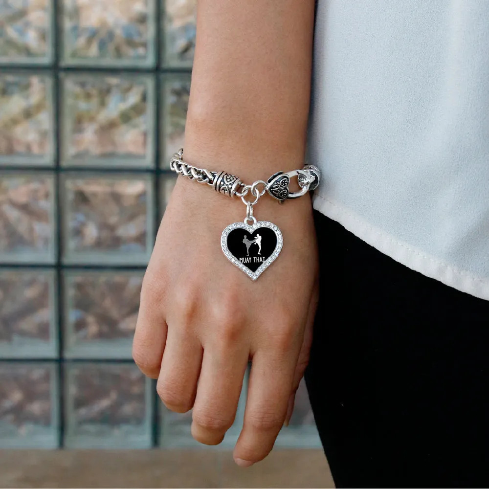 Silver Muay Thai Open Heart Charm Toggle Bracelet