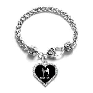 Silver Muay Thai Open Heart Charm Toggle Bracelet