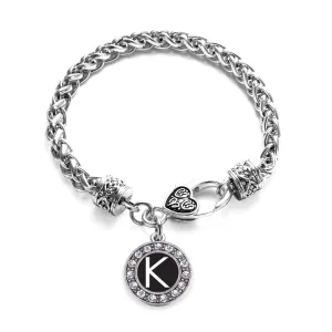 Silver My Initials - Letter K Circle Charm Braided Bracelet