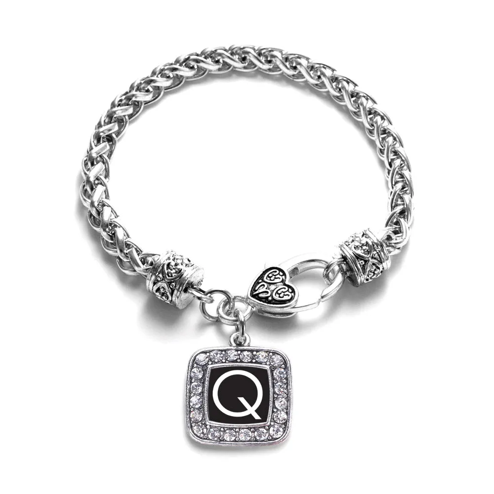 Silver My Initials - Letter Q Square Charm Braided Bracelet