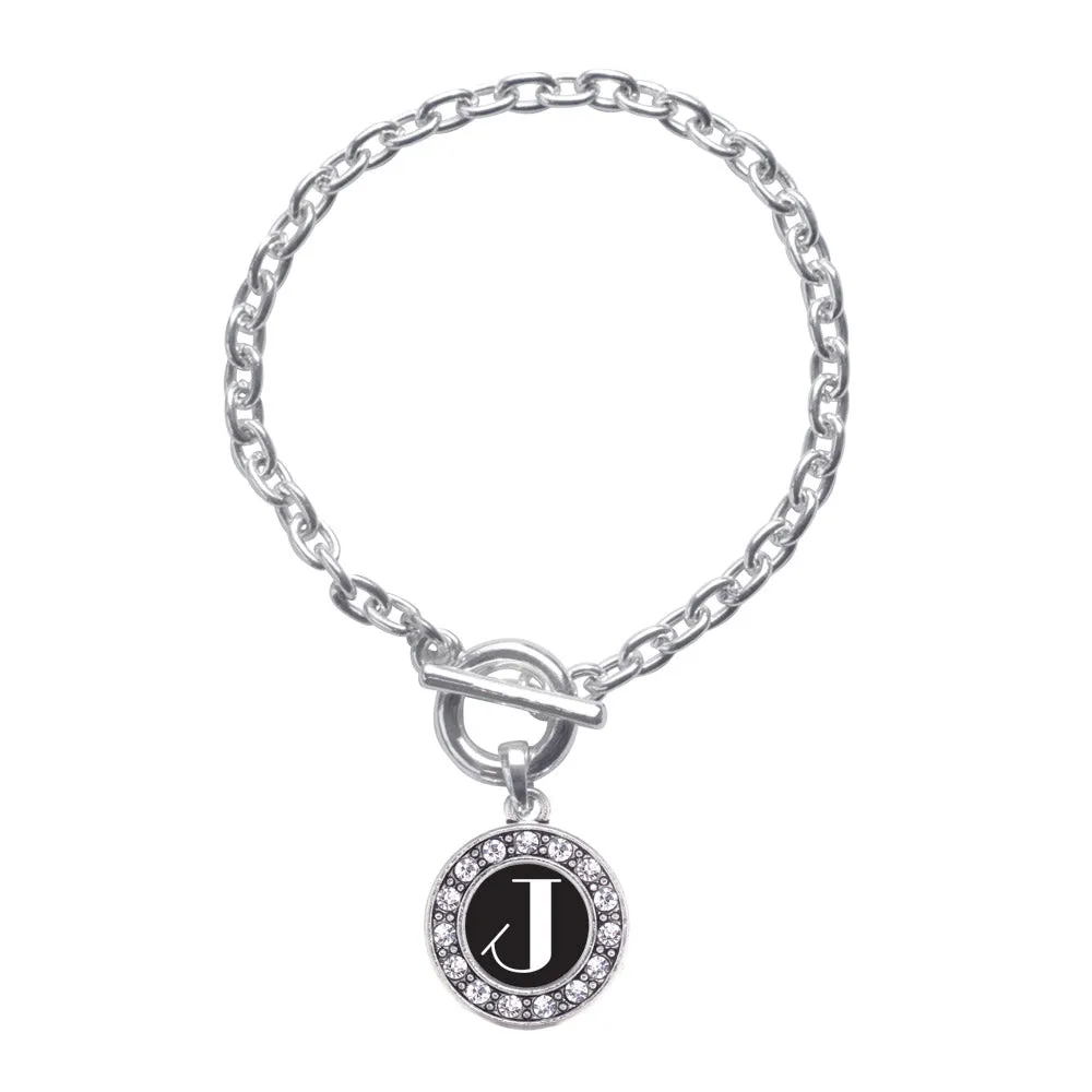 Silver My Vintage Initials - Letter J Circle Charm Toggle Bracelet