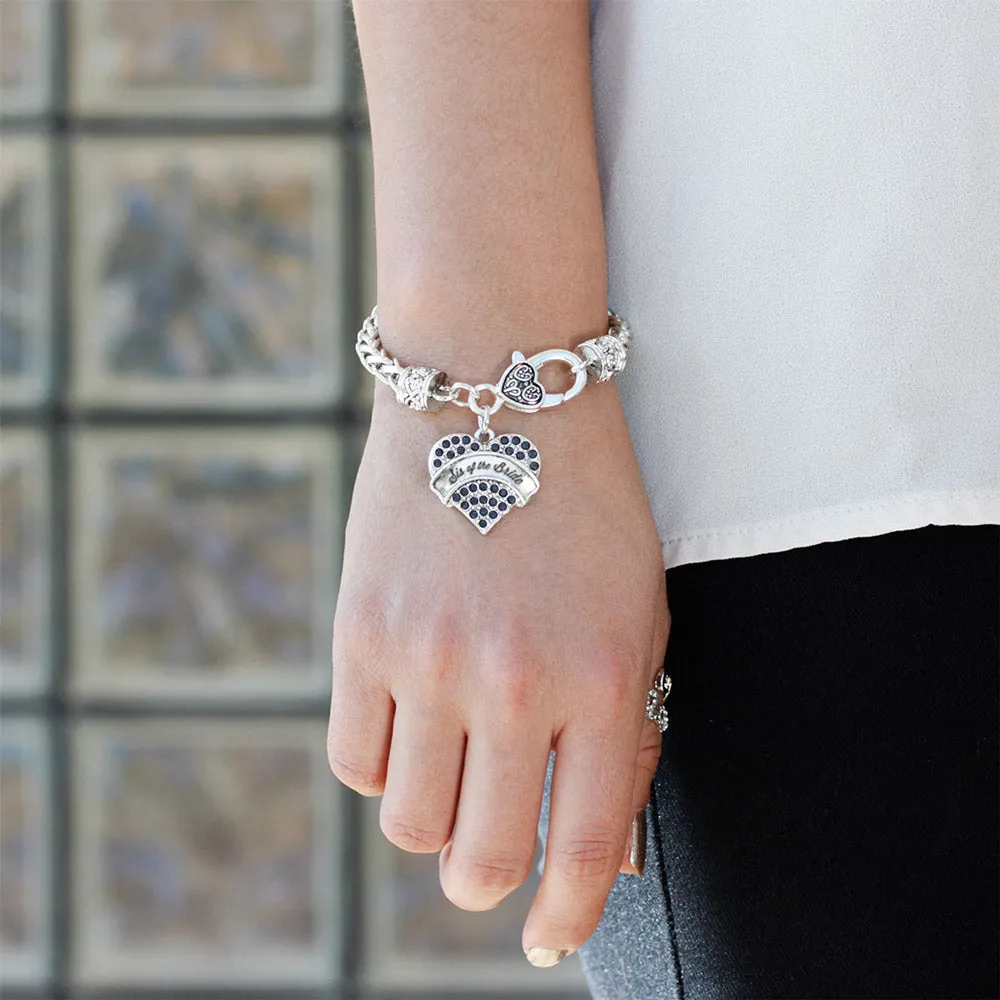 Silver Navy Sis of the Bride Blue Pave Heart Charm Braided Bracelet