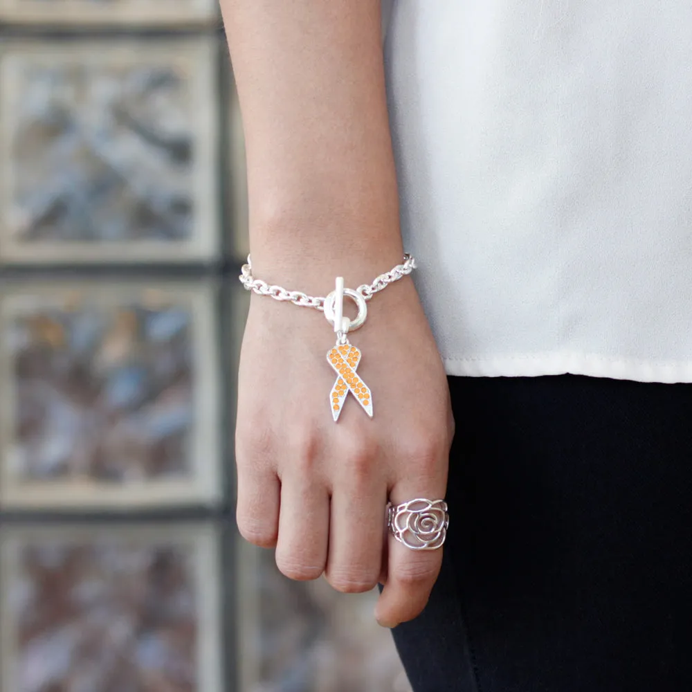 Silver Orange Ribbon Charm Toggle Bracelet