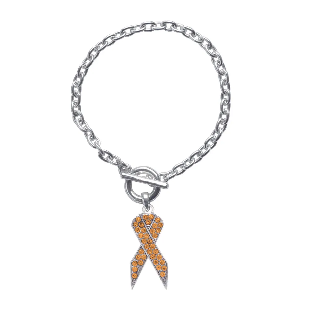 Silver Orange Ribbon Charm Toggle Bracelet