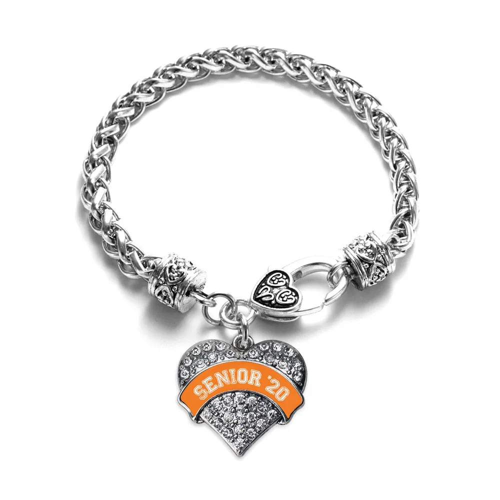 Silver Orange Senior 2020 Pave Heart Charm Braided Bracelet