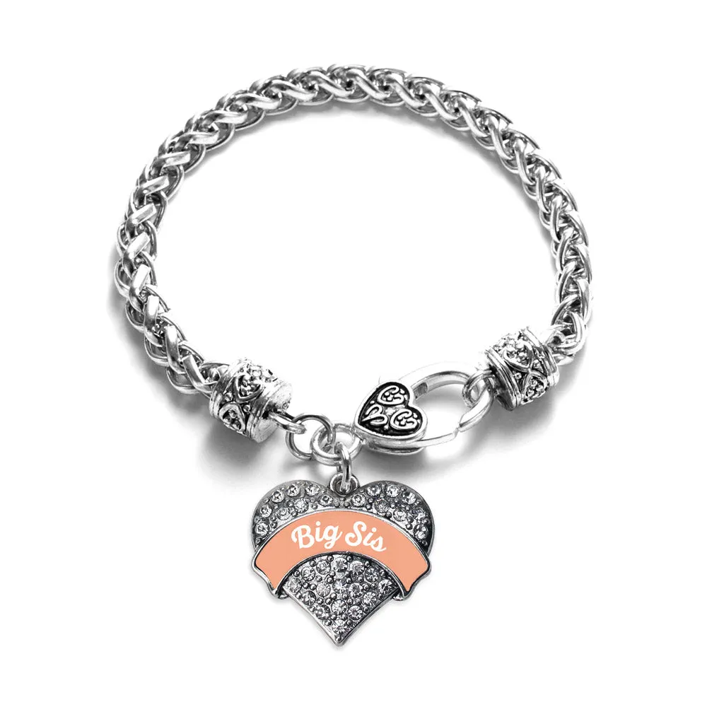 Silver Peach Big Sister Pave Heart Charm Braided Bracelet