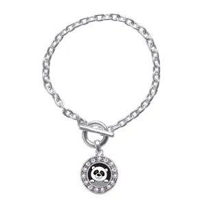 Silver Peeking Panda Circle Charm Toggle Bracelet