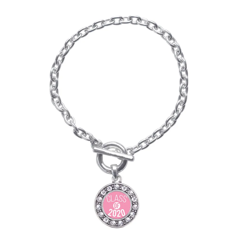 Silver Pink Class of 2020 Circle Charm Toggle Bracelet