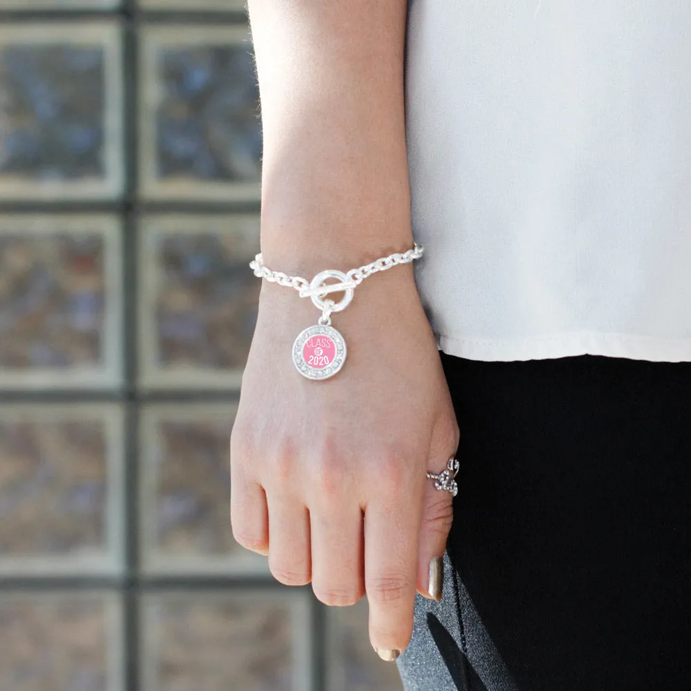 Silver Pink Class of 2020 Circle Charm Toggle Bracelet