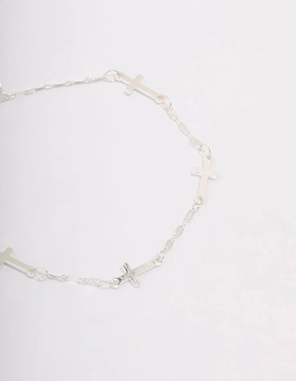 Silver Plated Station Cross Chain Bracelet