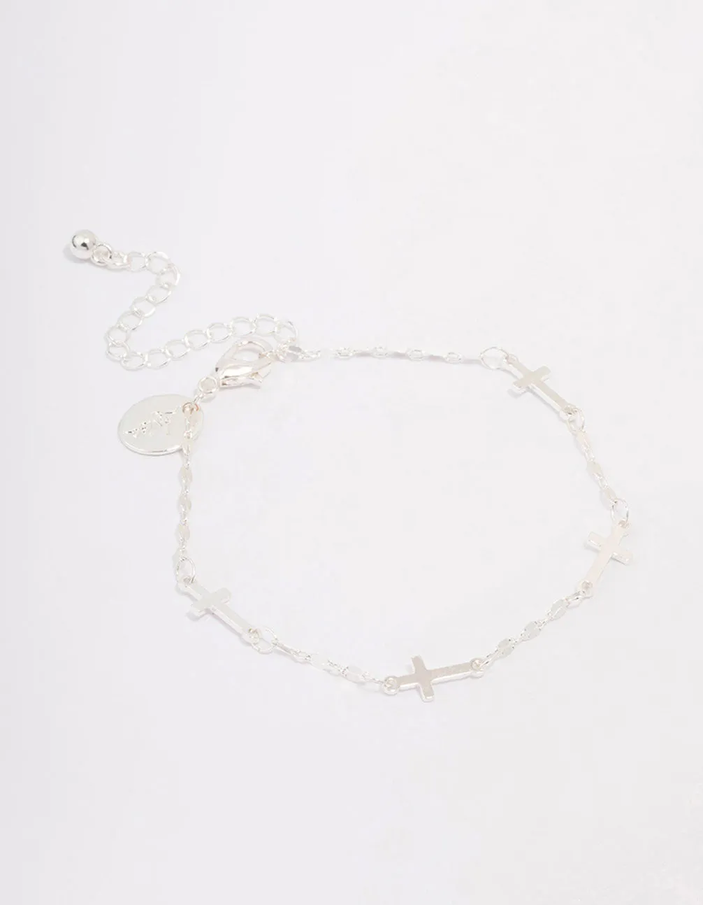 Silver Plated Station Cross Chain Bracelet