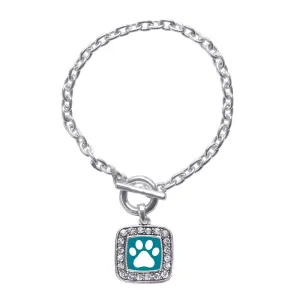 Silver Pretty Paw Print Square Charm Toggle Bracelet